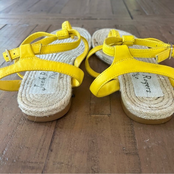 JACK ROGERS Evie Espadrille Sandal Thong Ankle Strap Leather Jute Yellow 7 - Picture 5 of 10